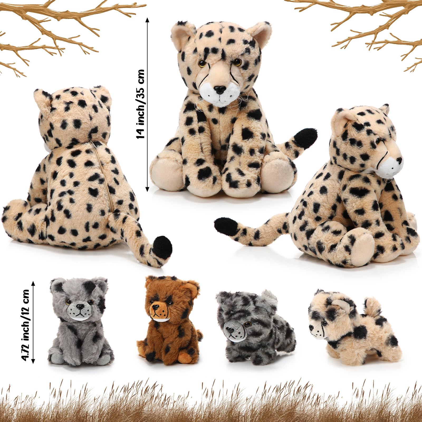 Silipull cheetah cubs, four 4.7-inch companions, perfect for tiny hands and pretend stories.