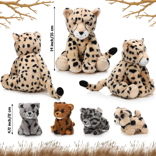 Silipull cheetah cubs, four 4.7-inch companions, perfect for tiny hands and pretend stories.