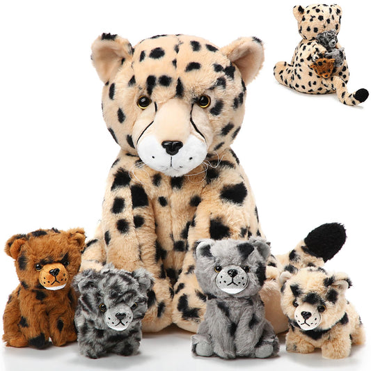 Silipull cheetah mom plush, 17 inches, ideal for cuddling and imaginative play.