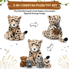 Silipull cheetah mom back features a zipper to tuck cubs for playtime.