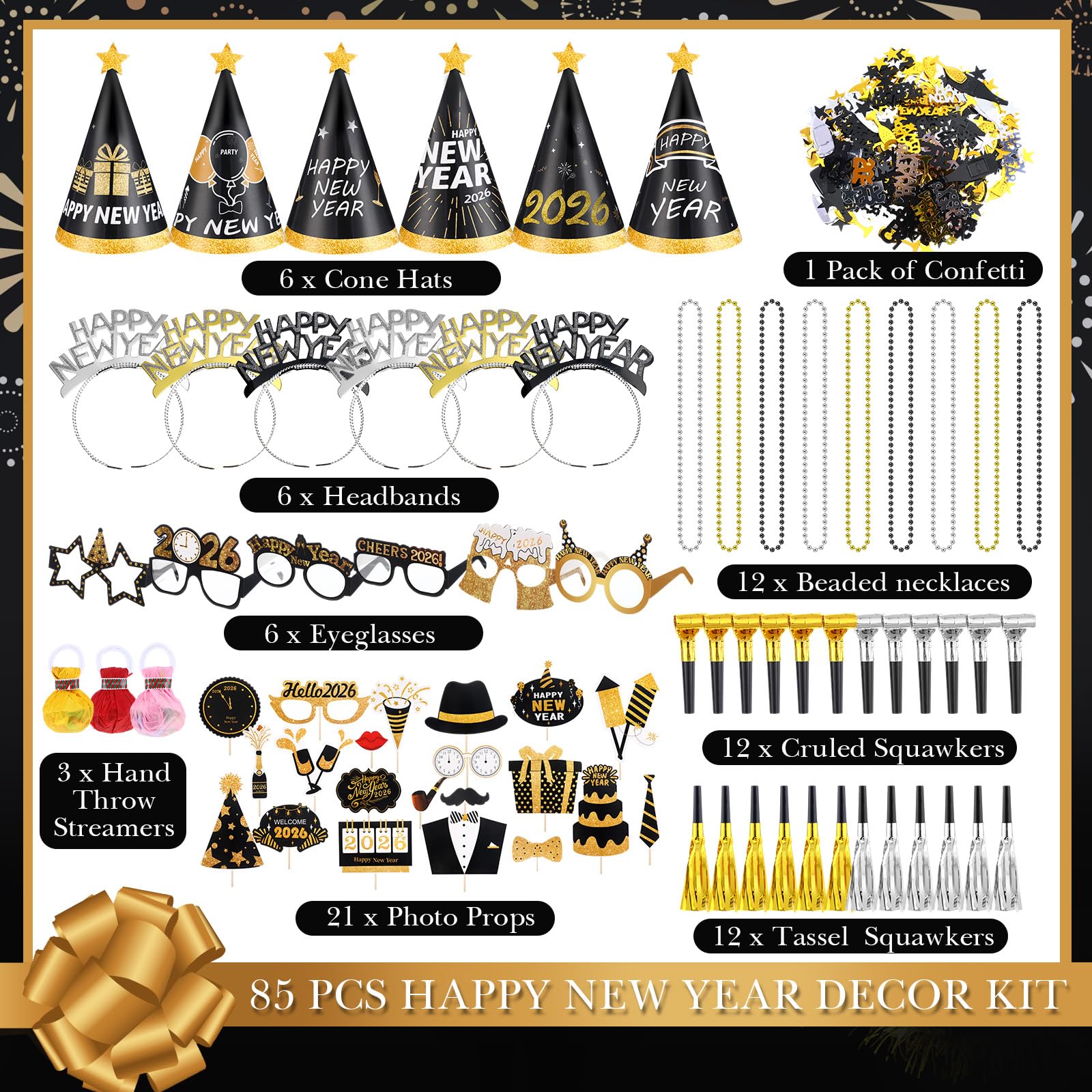 Silipull New Year cone hats create a playful party look for guests.