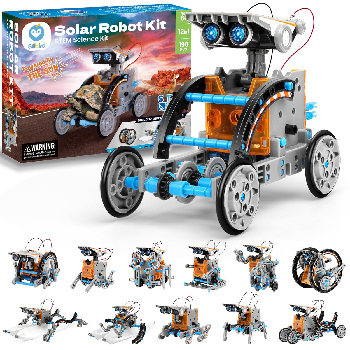 Sillbird 12-in-1 solar robot kit box, a versatile STEM gift for curious kids.