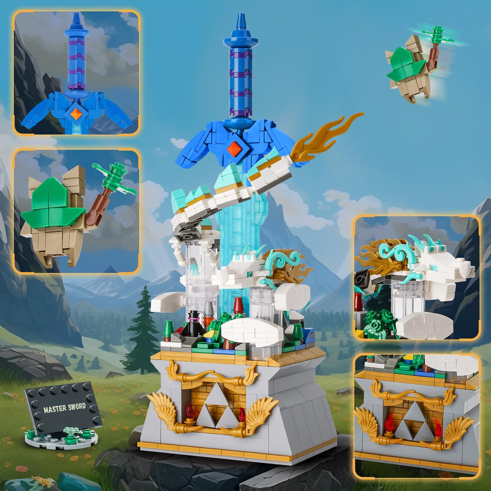 Dragon figure with Master Sword glow, dramatic scene for shelf display.