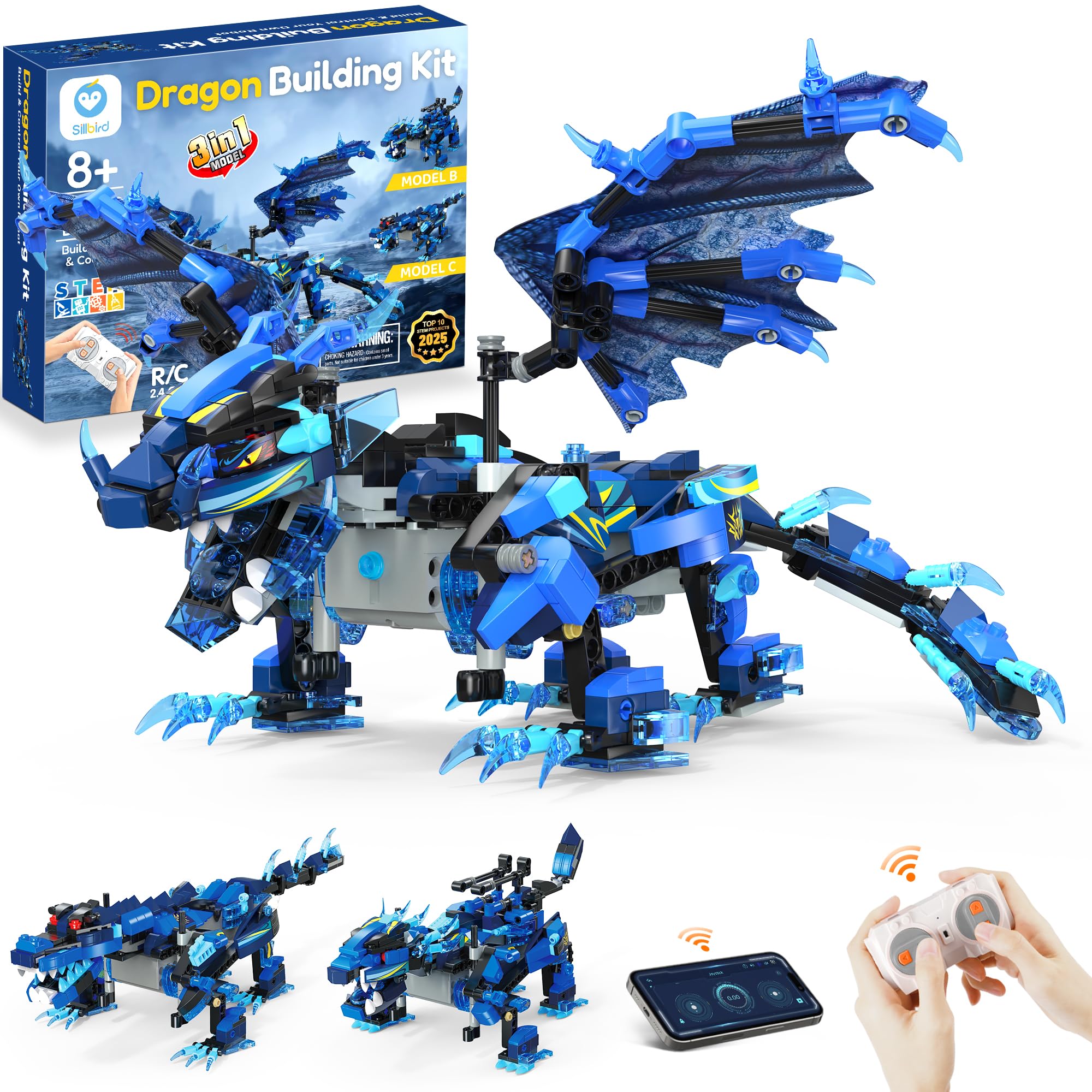 Sillbird dragon building kit remote control for interactive play and coding exploration.