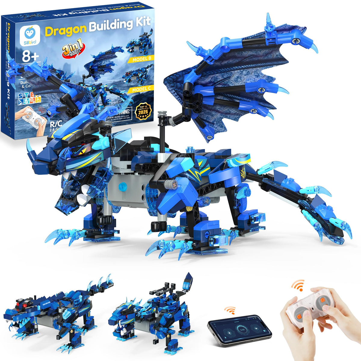 Sillbird dragon building kit remote control for interactive play and coding exploration.