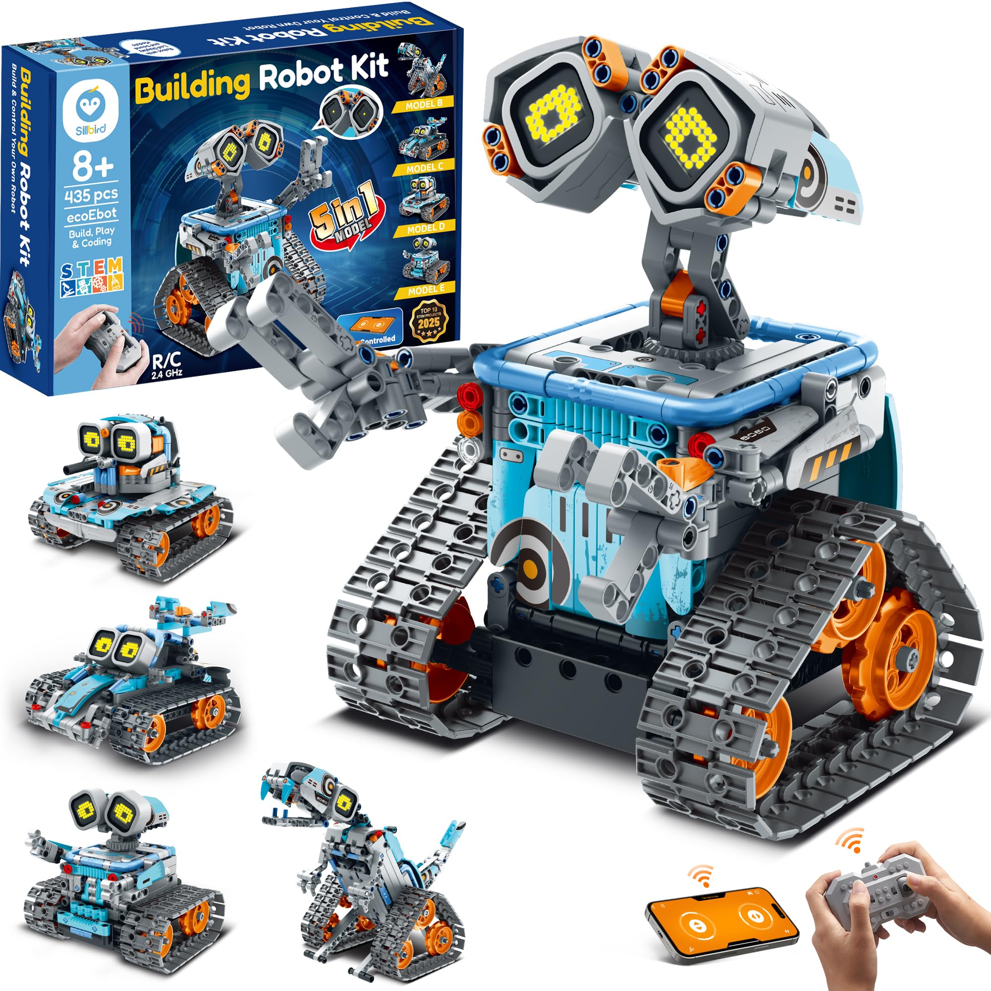 Sillbird robot building kit pieces laid out for hands-on learning.