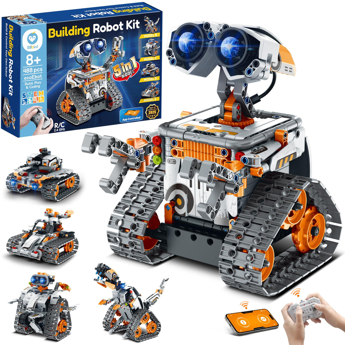 Sillbird robot building kit in orange box for creative STEM projects.