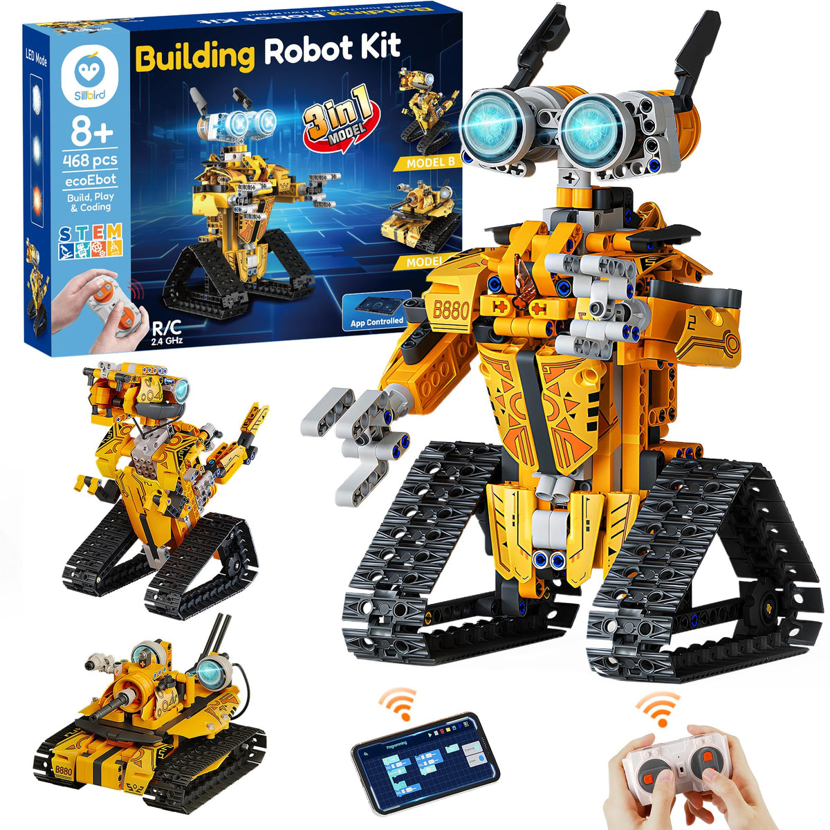 Sillbird robot building kit with remote control for interactive play
