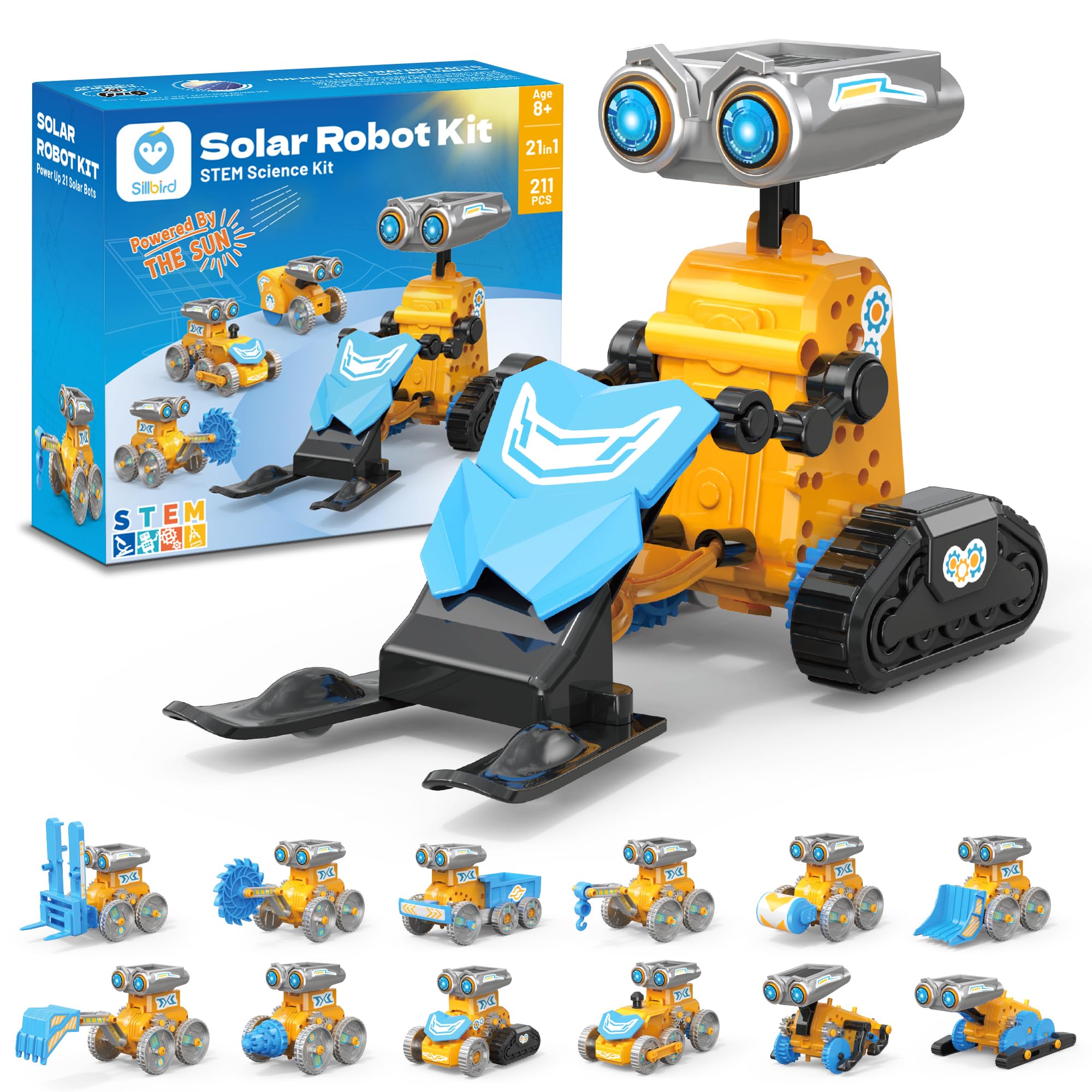 Sillbird solar robot kit front view for hands-on STEM exploration.