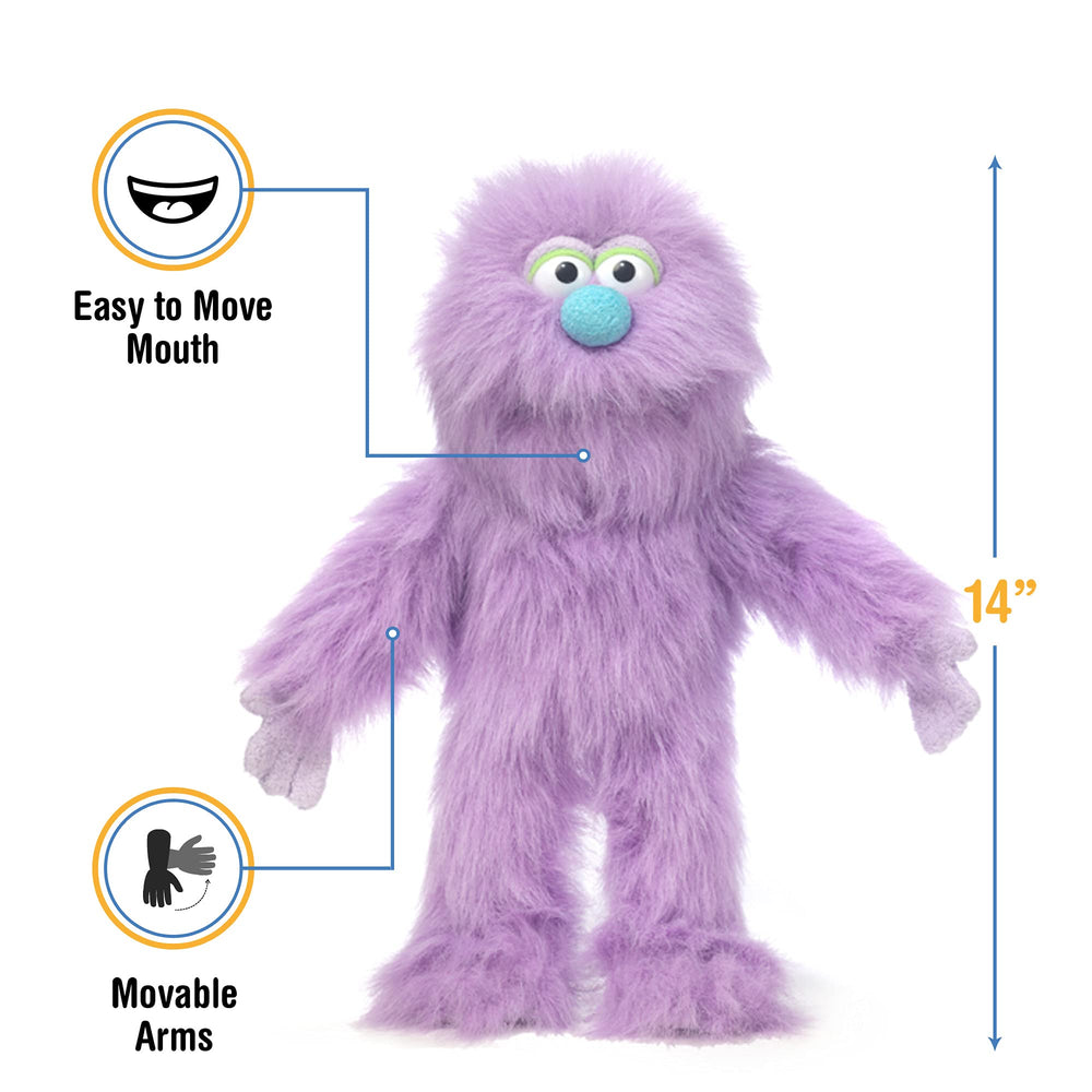 Silly Puppets hands-operated purple monster puppet shows simple hand insertion and arm movement.