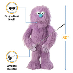 Silly Puppets purple monster puppet mouth action enhances character animation during shows.