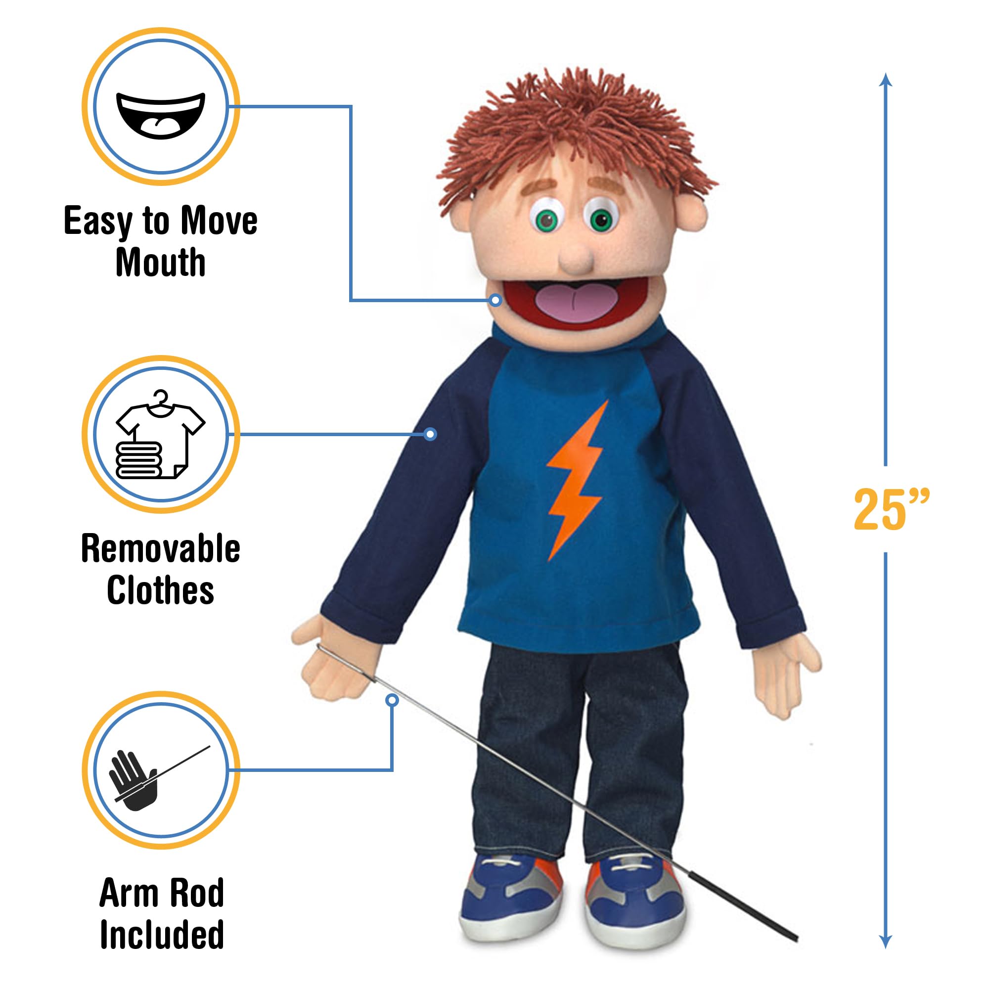 Silly Puppets Tommy Peach arm control rod clips firmly to hands