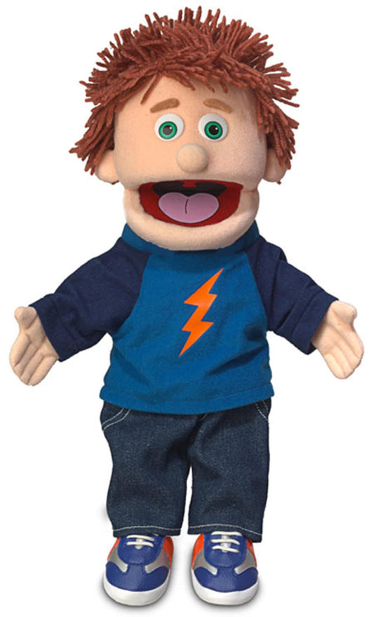 Silly Puppets Tommy Peach Boy puppet front view for imaginative play.
