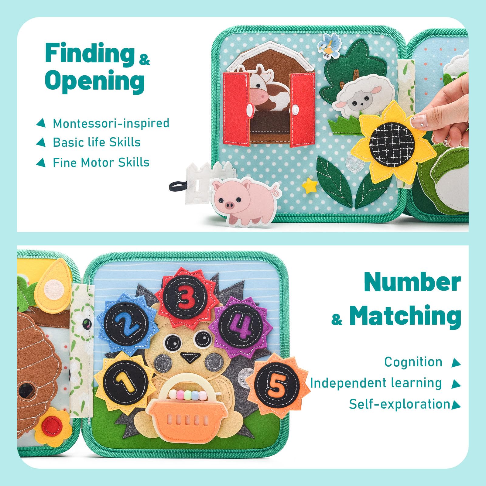 Silouka Montessori Busy Book page with Velcro numbers for hands-on learning.