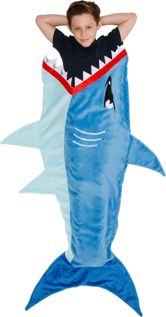 Silver Lilly Shark Tail Blanket face opening for fearless bedtime fun.