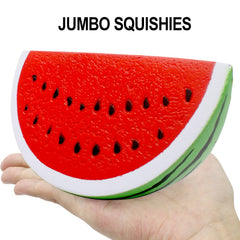 Silvia jumbo watermelon squishy, a calming large fruit toy for play and decor.