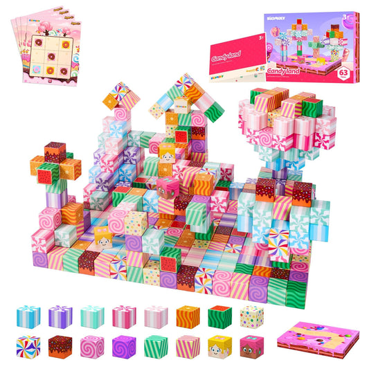 SILYMOLY Candy Land Edition castle assembly boosts imaginative play and fine motor skills.