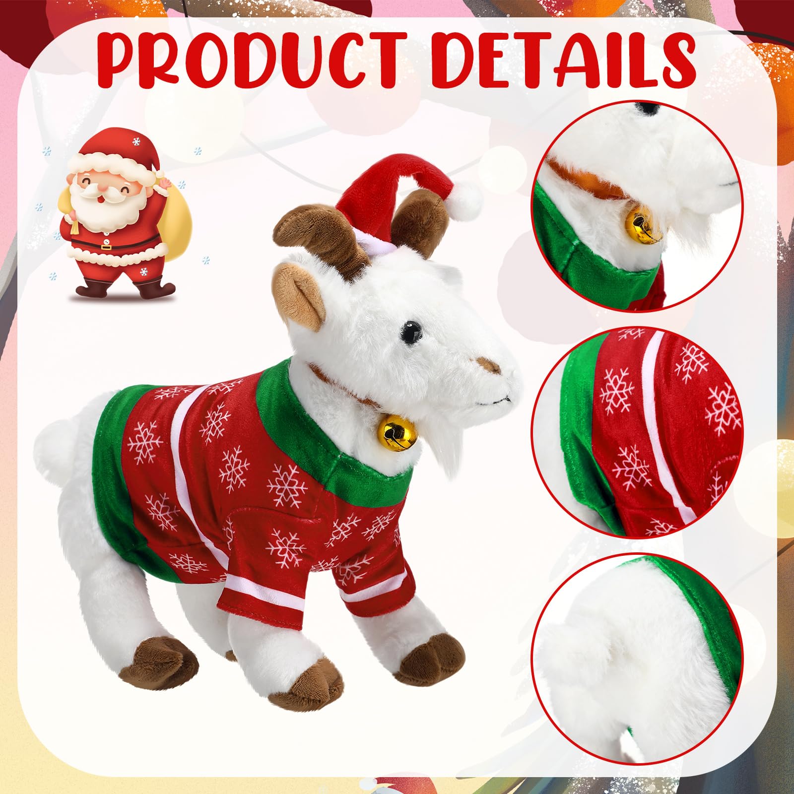 Simgoing Screaming Goat plush close-up of Santa hat detail for holiday charm