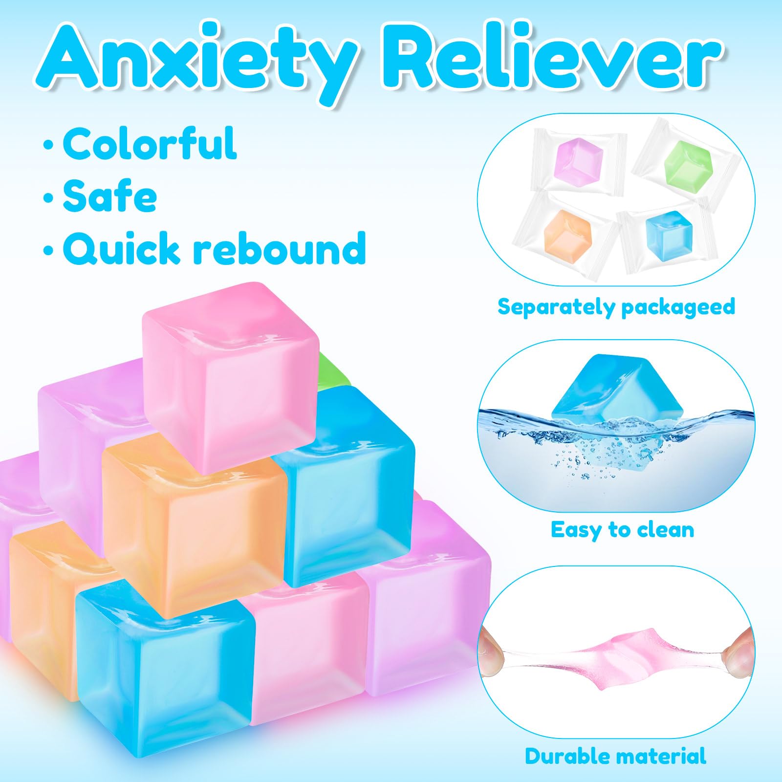Soft TPR Simgoing ice cube sensory toy with durable squeezable texture