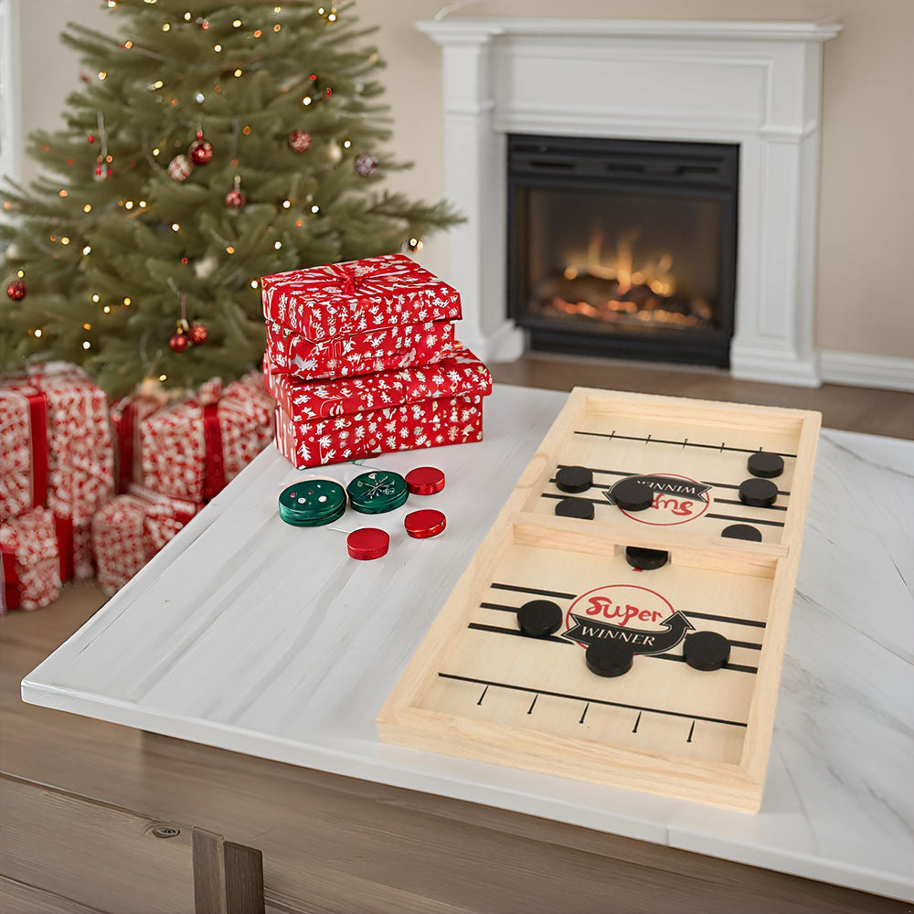 SIMPLENICE Family game on table emphasizes easy setup and shared entertainment.