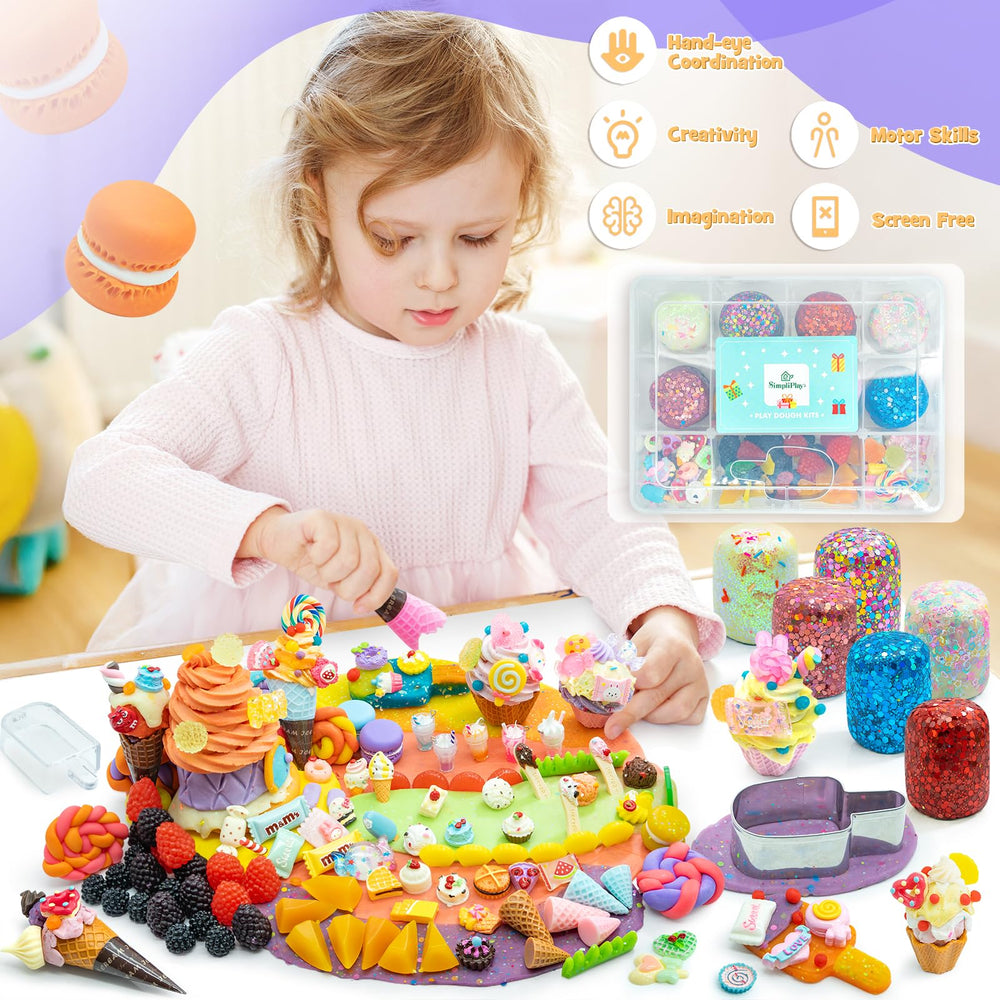 SIMPLIPLAY glitter dough jars show vibrant colors and sparkle