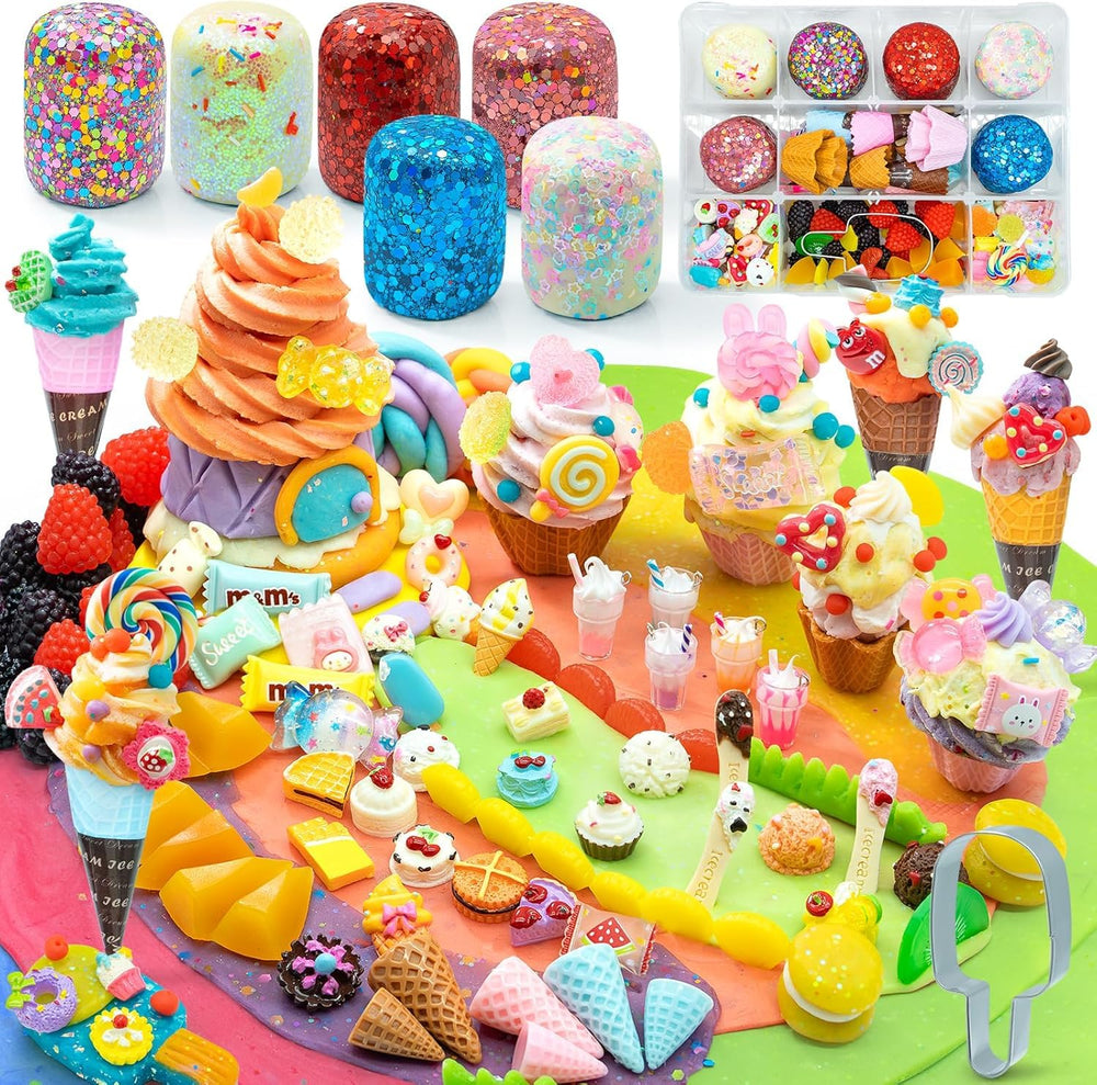 SIMPLIPLAY kit opened with colorful glitter dough and accessories for creative play