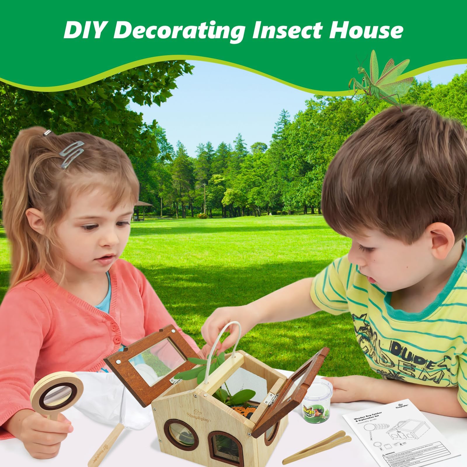 SIMPLIPLAY magnifying glass helps kids inspect tiny details during nature exploration.