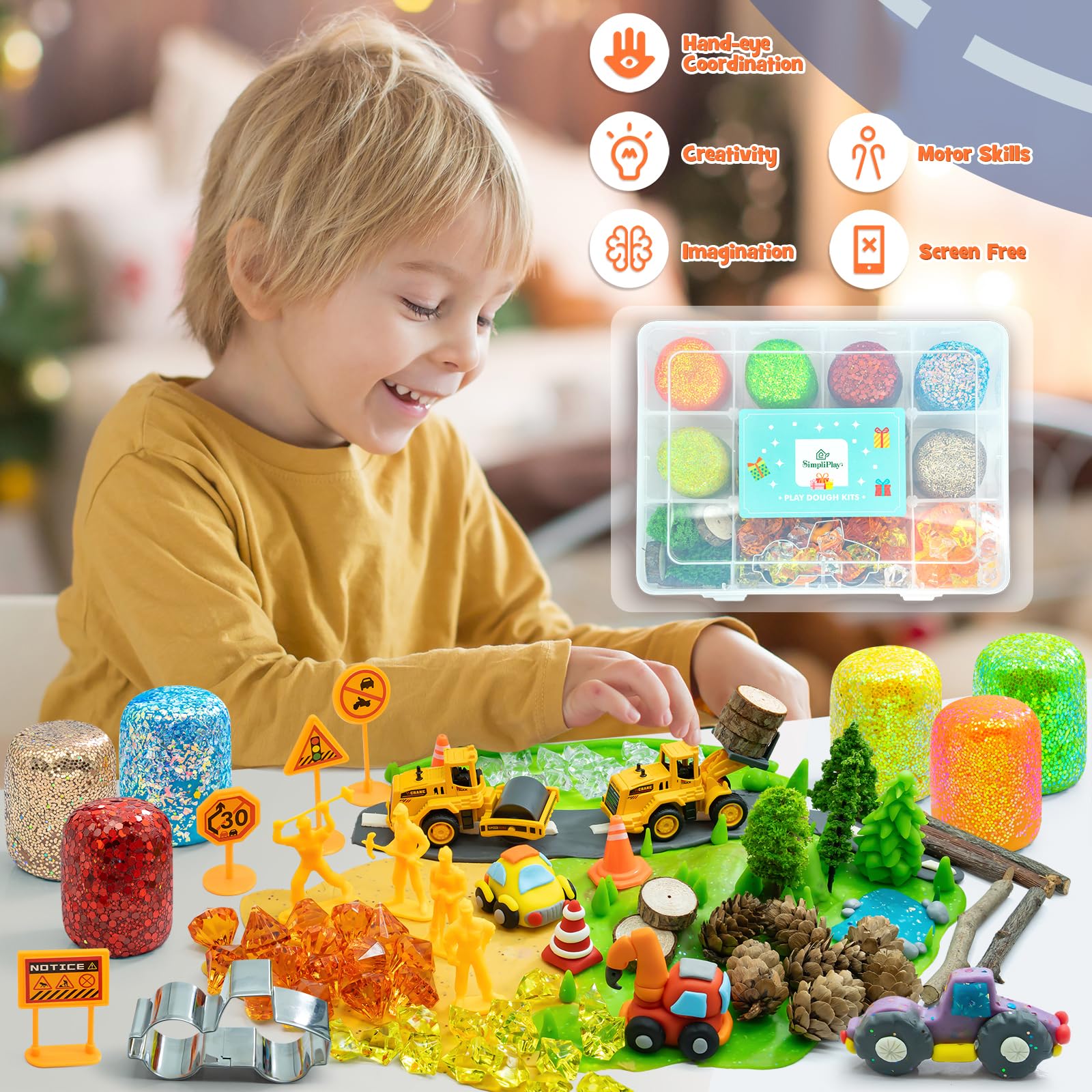SIMPLIPLAY 18oz glitter dough provides soft, reusable tactile play