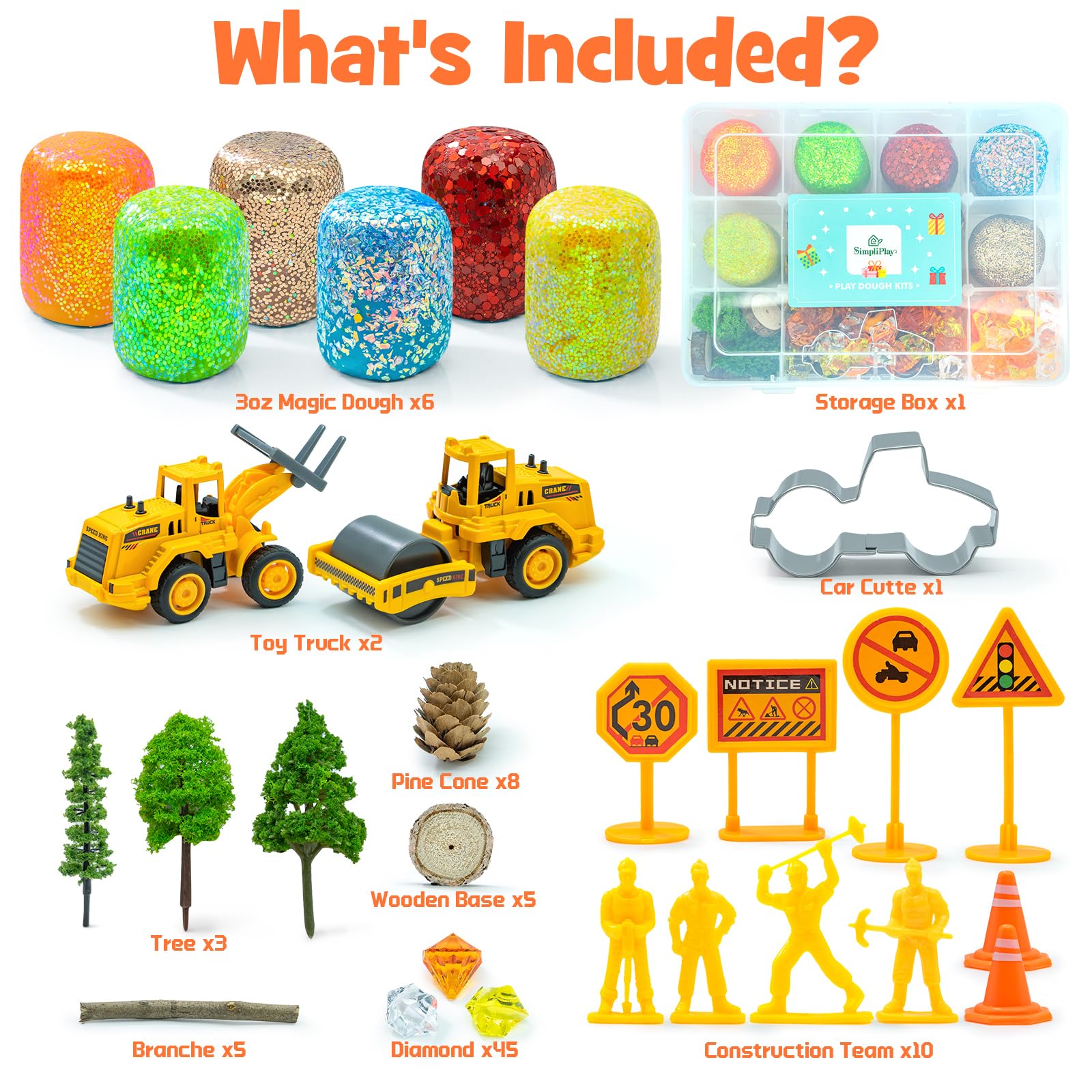 SIMPLIPLAY toy trucks included for constructing scenes and stories
