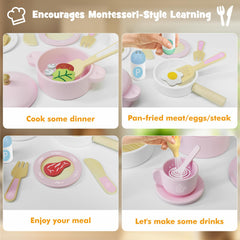 SIMPLIPLAY wooden condiment bottles with bright accents for pretend seasoning.