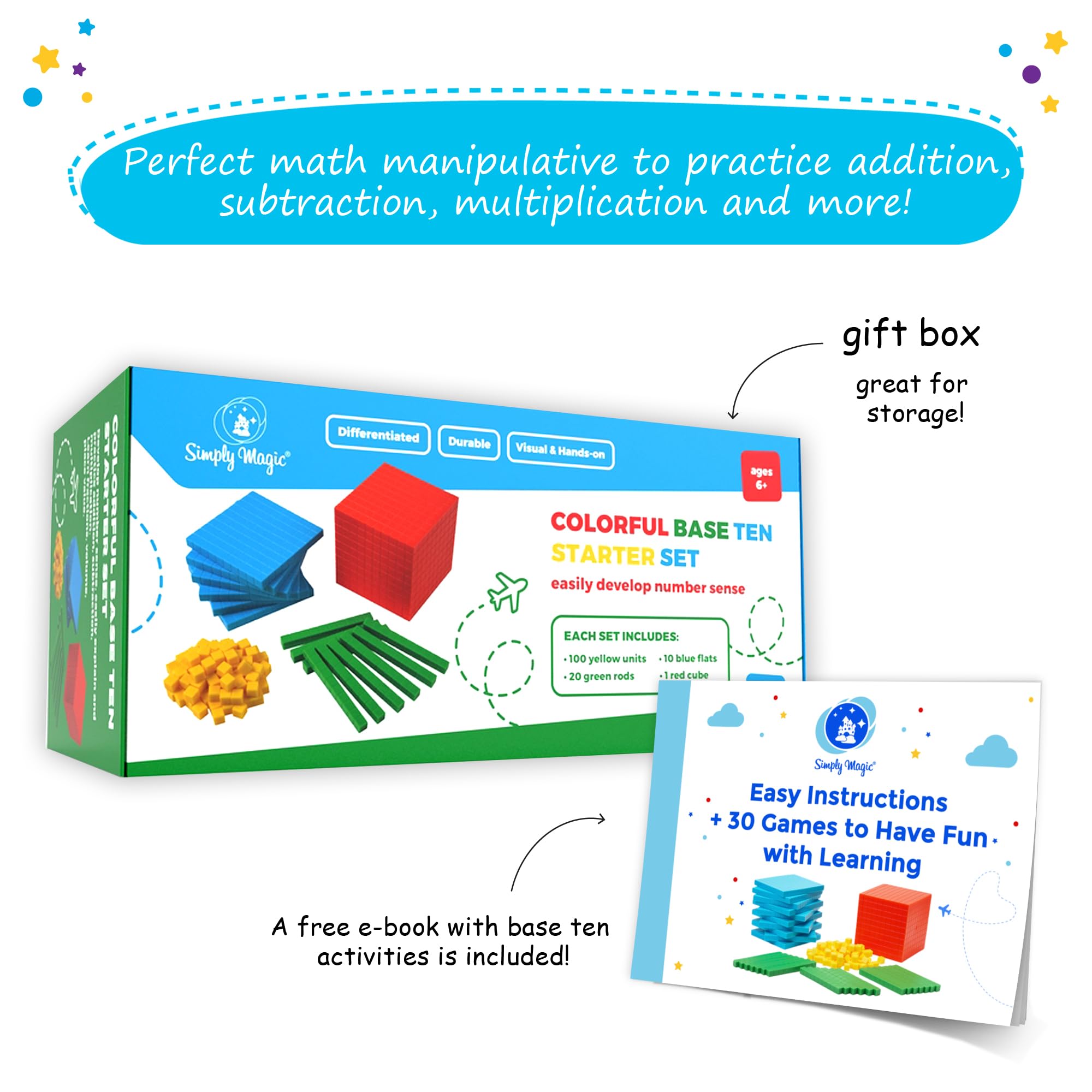 Simply Magic storage case keeps blocks organized for easy setup.