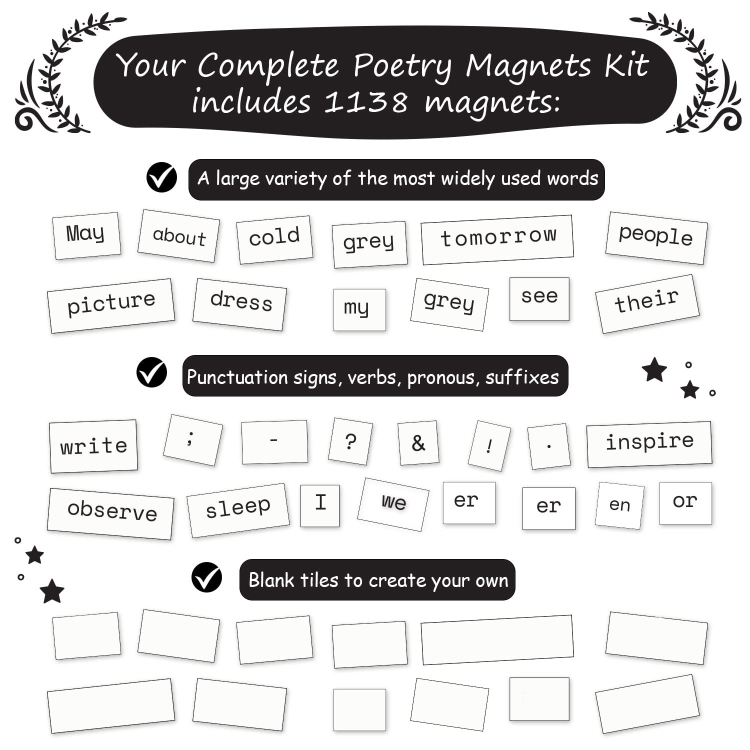 Simply Magic punctuation tiles enabling clear sentence structure on magnetic surfaces