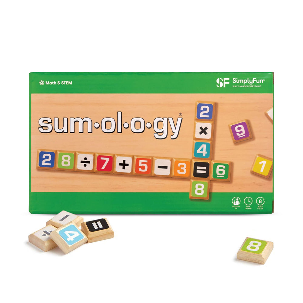 SimplyFun Sumology board setup shows math play and quick arithmetic practice