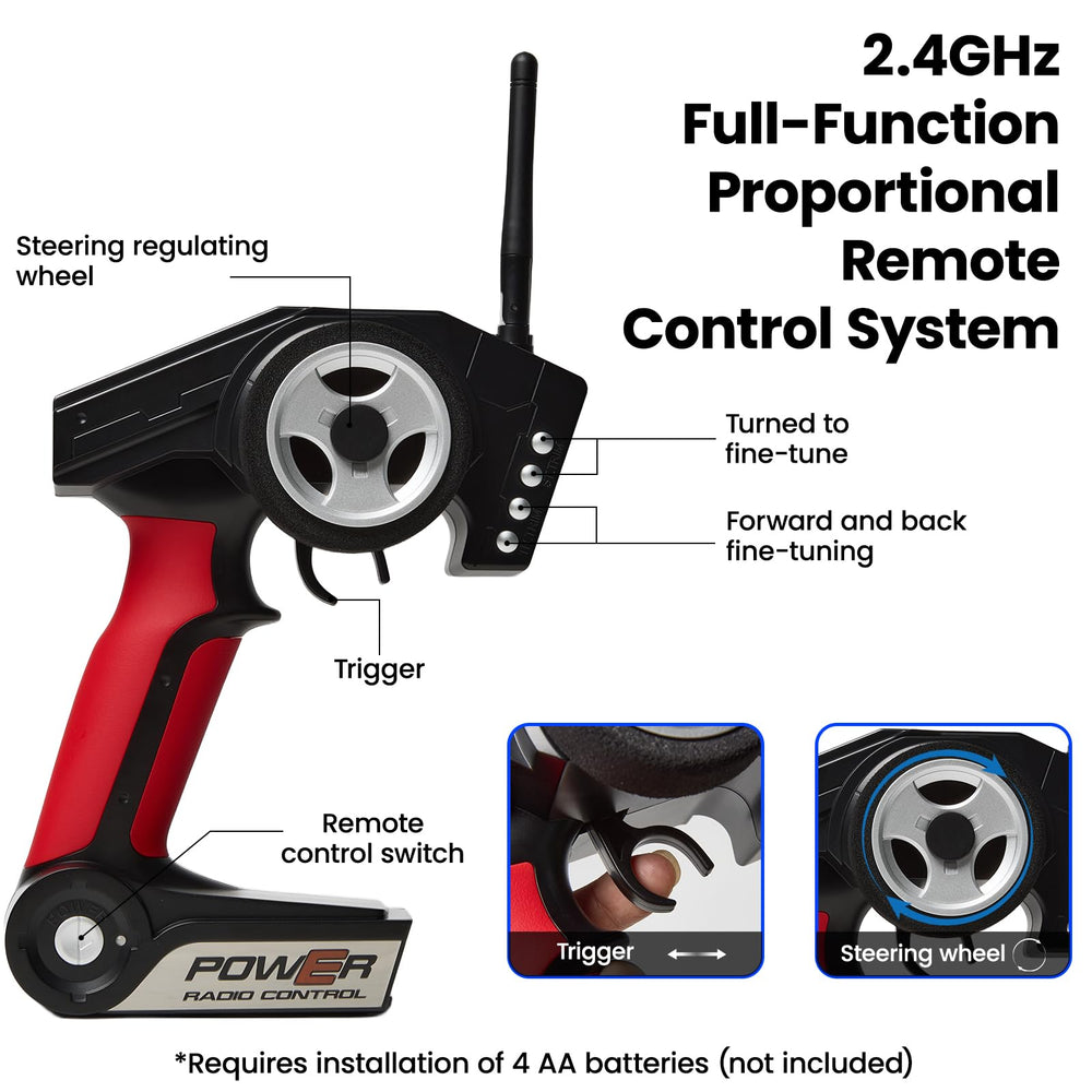 SIMREX blue remote control close-up demonstrates easy steering for beginners