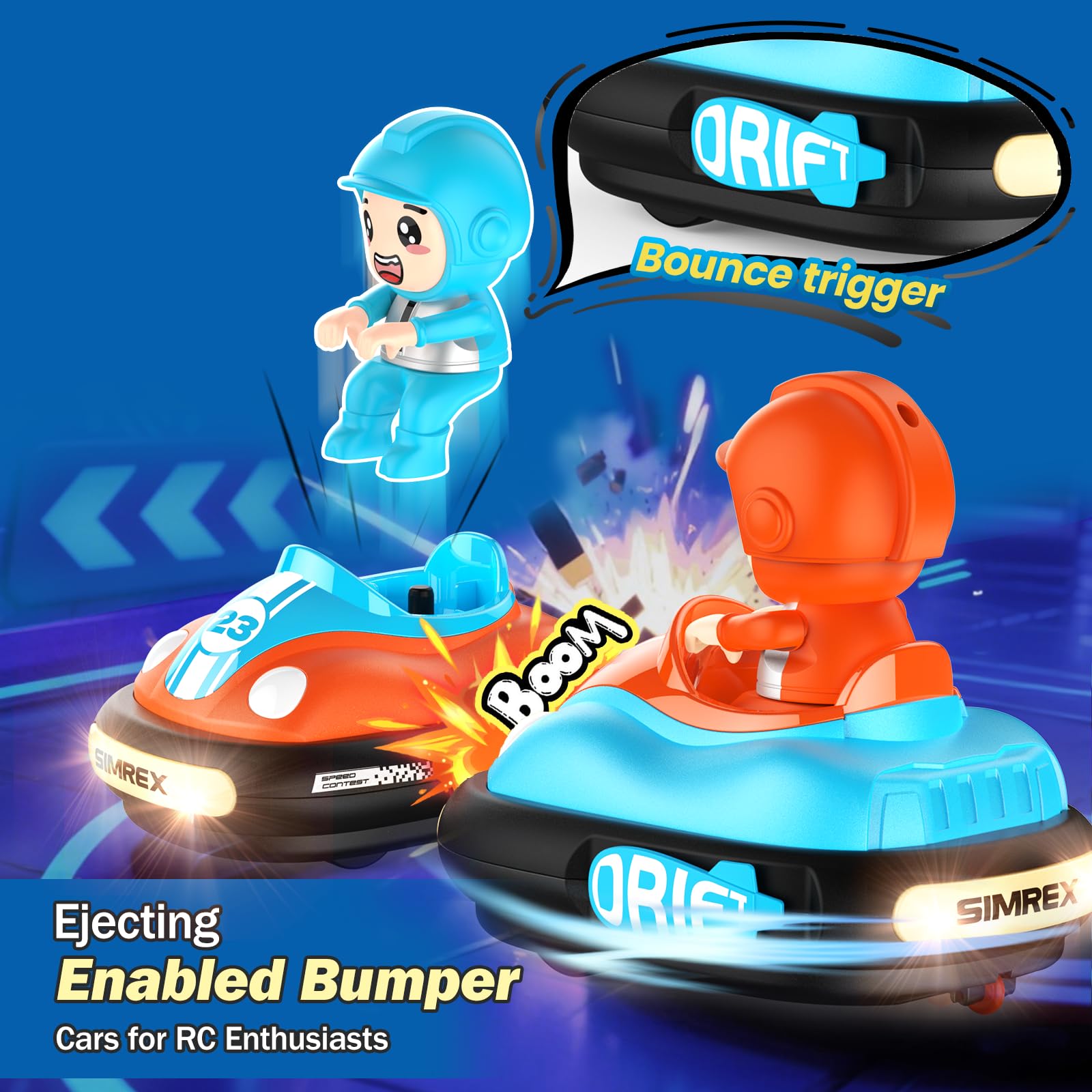 SIMREX bumper cars with bright front and tail lights for visibility