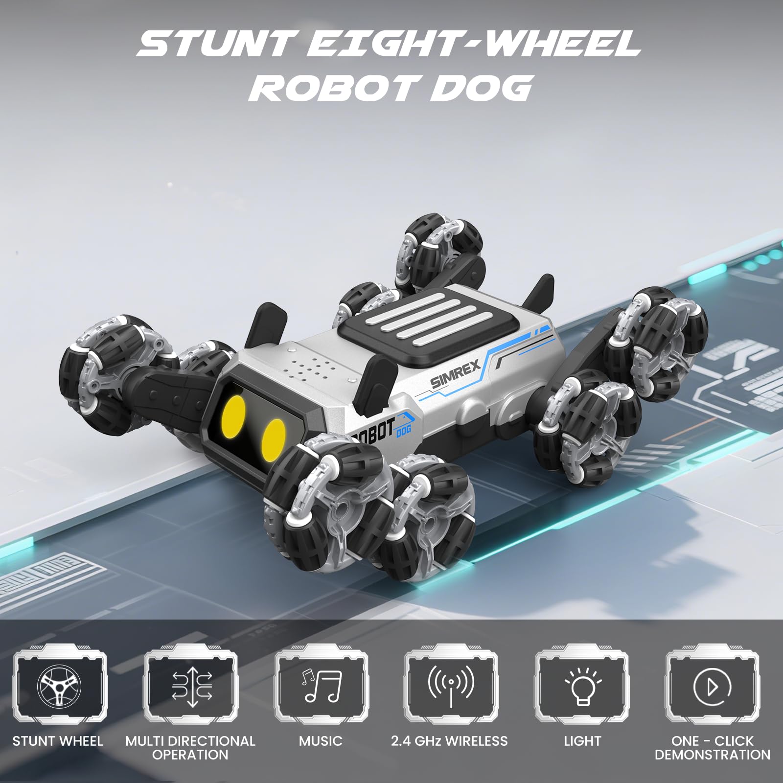 SIMREX gesture-sensing wristband enabling hands-free control for stunts.