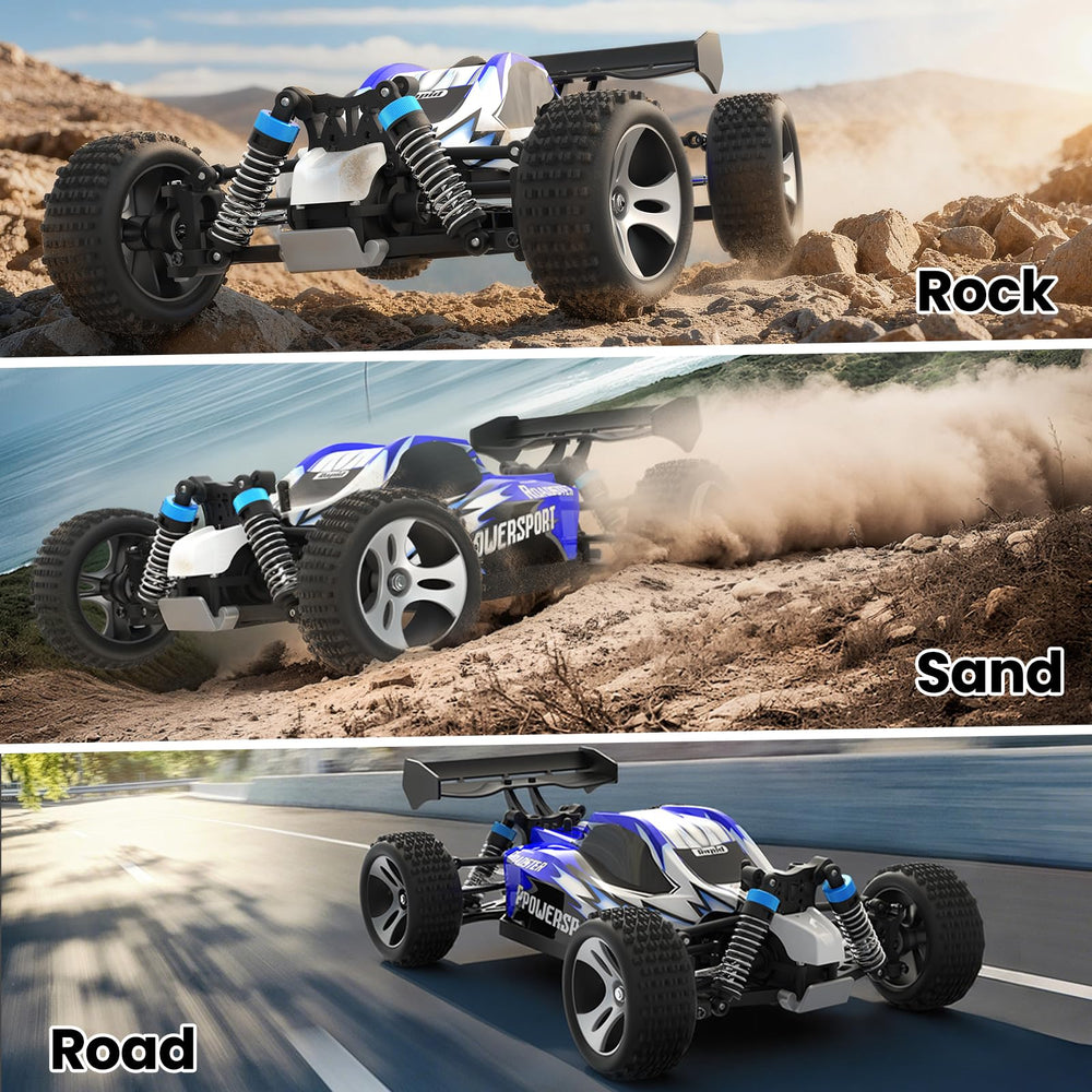 SIMREX nylon chassis blue detail emphasizes sturdy build for rough play