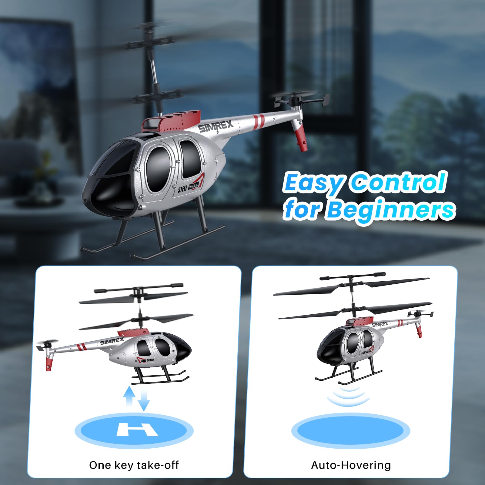 SIMREX RC Helicopter with dual batteries for longer play sessions.