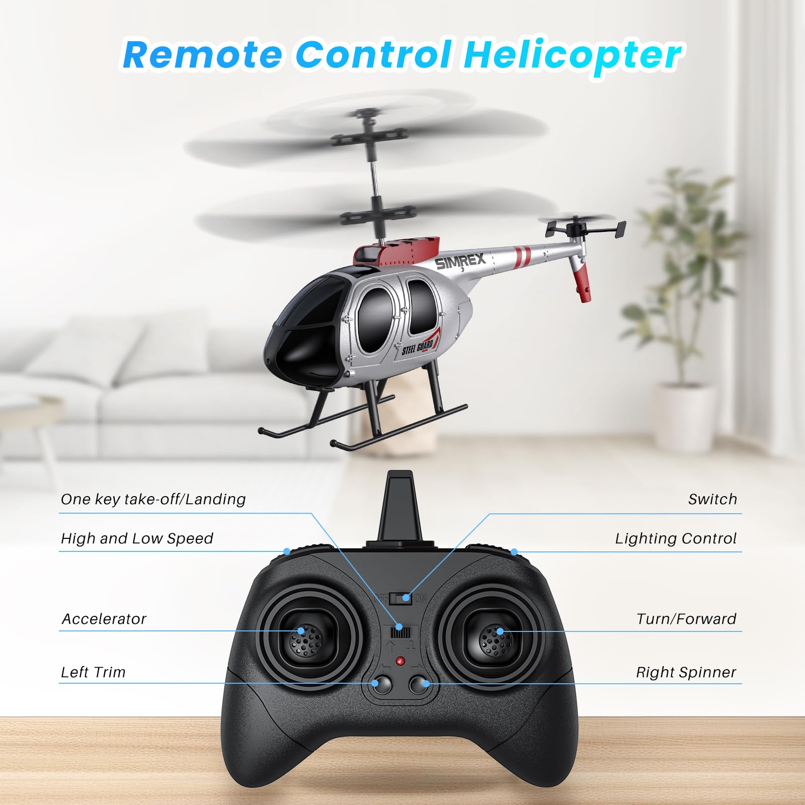 SIMREX RC Helicopter uses six-axis gyro for smooth control.