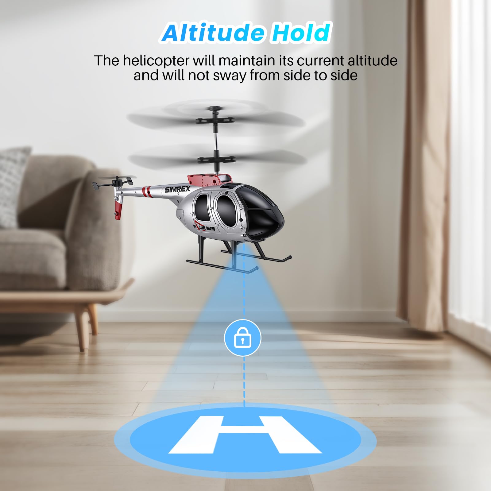 SIMREX RC Helicopter with stable 2.4GHz remote signal for reliable control.