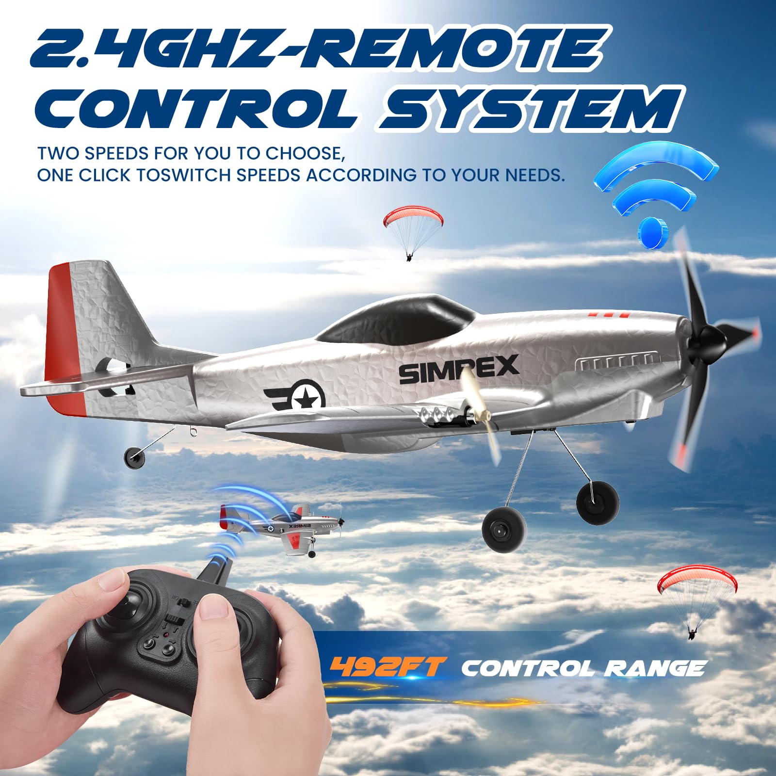 SIMREX RC Plane hand-launch mode allows quick starts.