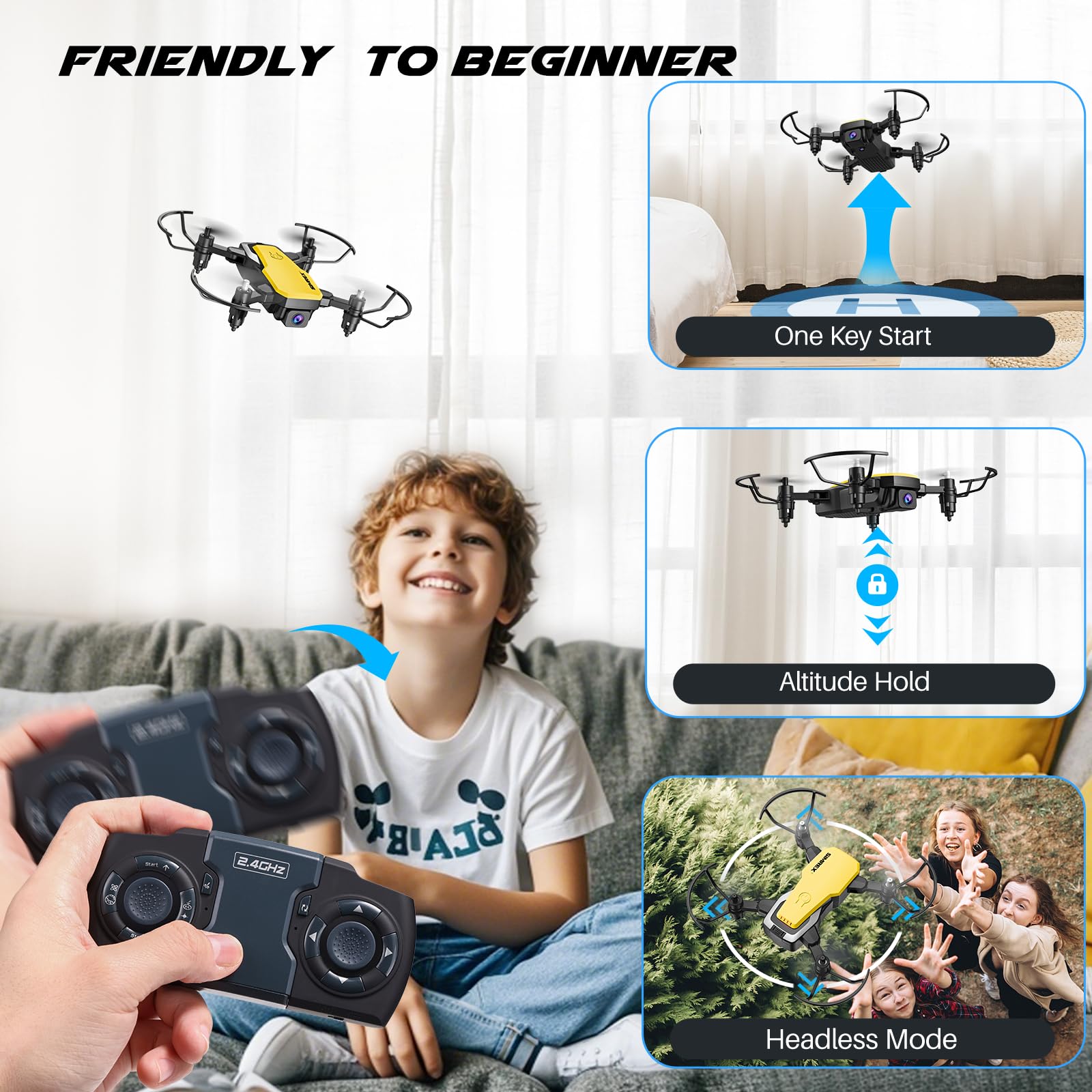 SIMREX X300C altitude hold and optical flow positioning for stable shots.
