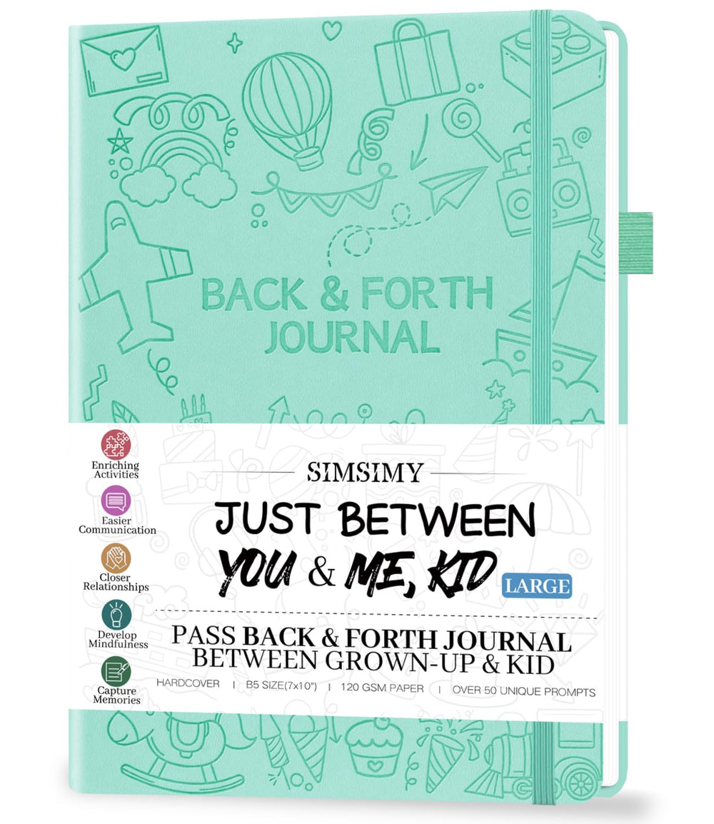 SIMSIMY Just Between You and Me Journal cover in mint green, durable keepsake for bonding memories