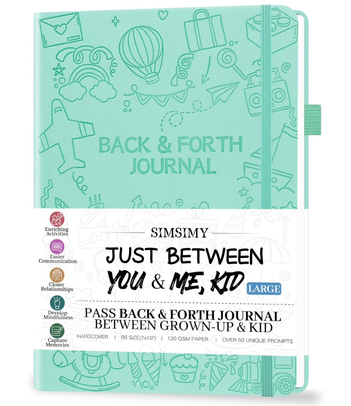 SIMSIMY Just Between You and Me Journal cover in mint green, durable keepsake for bonding memories