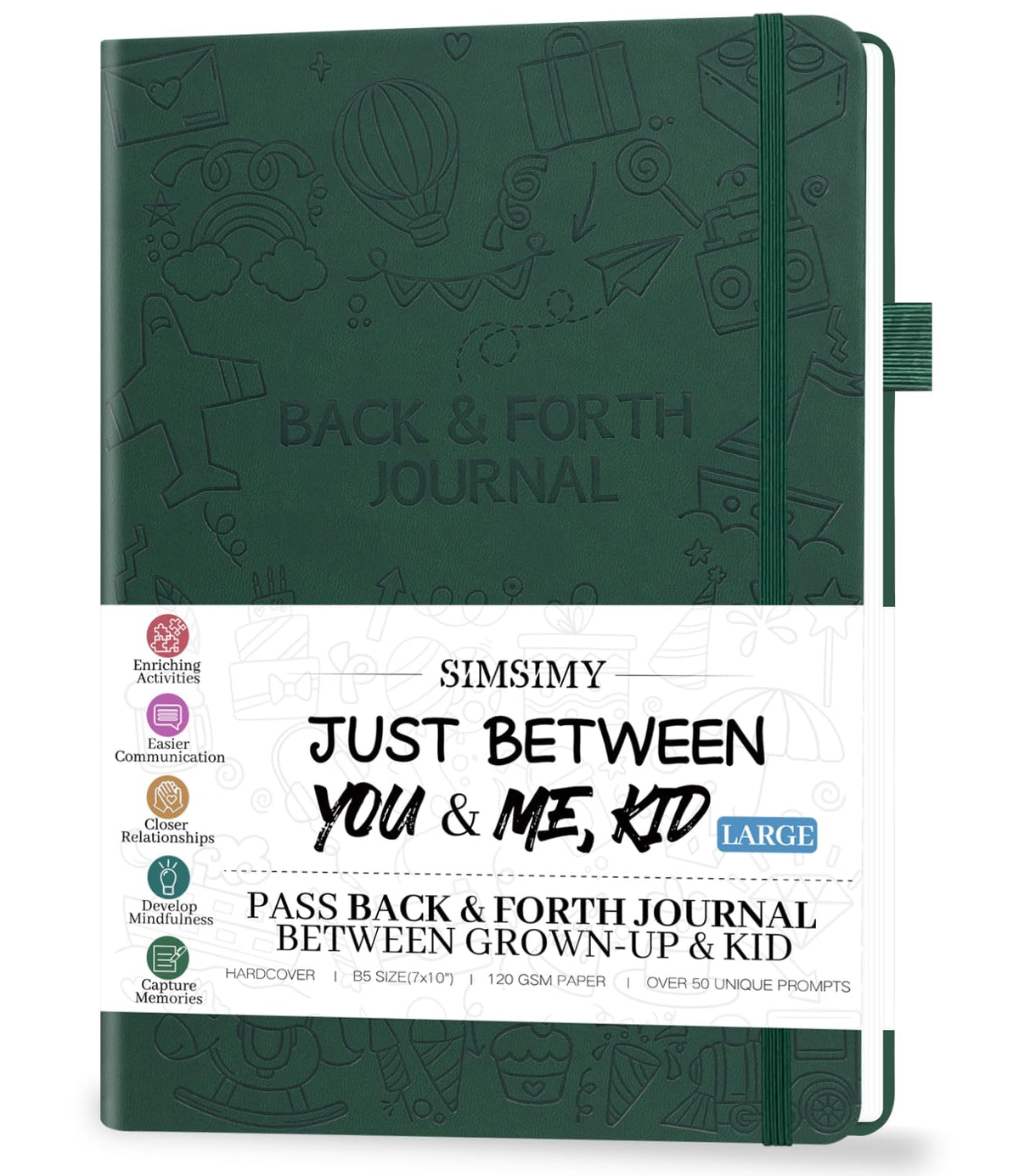 SIMSIMY Just Between You and Me Kid Journal cover in dark green inspires cozy bonding moments.