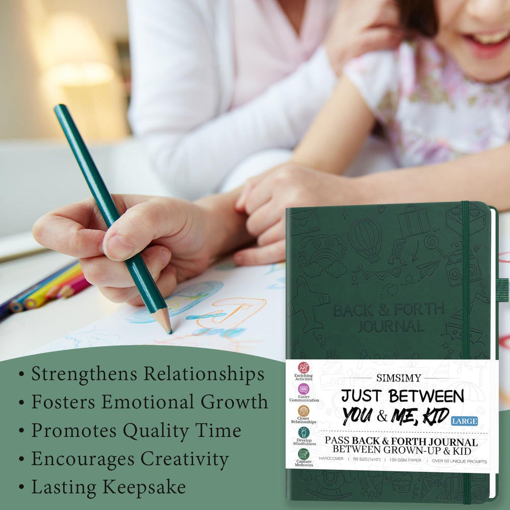 SIMSIMY Just Between You and Me Kid Journal eco-leather hardcover offers a premium feel and lasting keepsake quality.