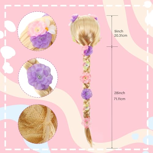 Sincere Party Rapunzel wig plait detail enhances authentic princess look for role play.