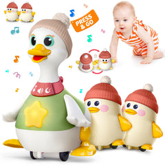 Sinpedex Musical Lullaby Crawling Duck Toy with waddle motion for tummy time exploration.