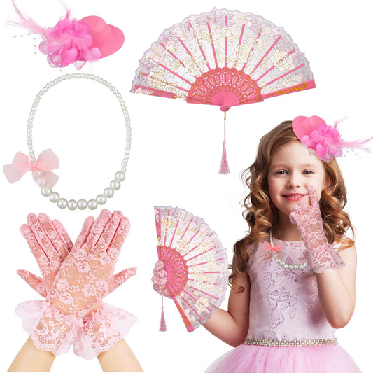 Sintege girls tea party hat close-up on head with feather accents, ideal for dress-up play