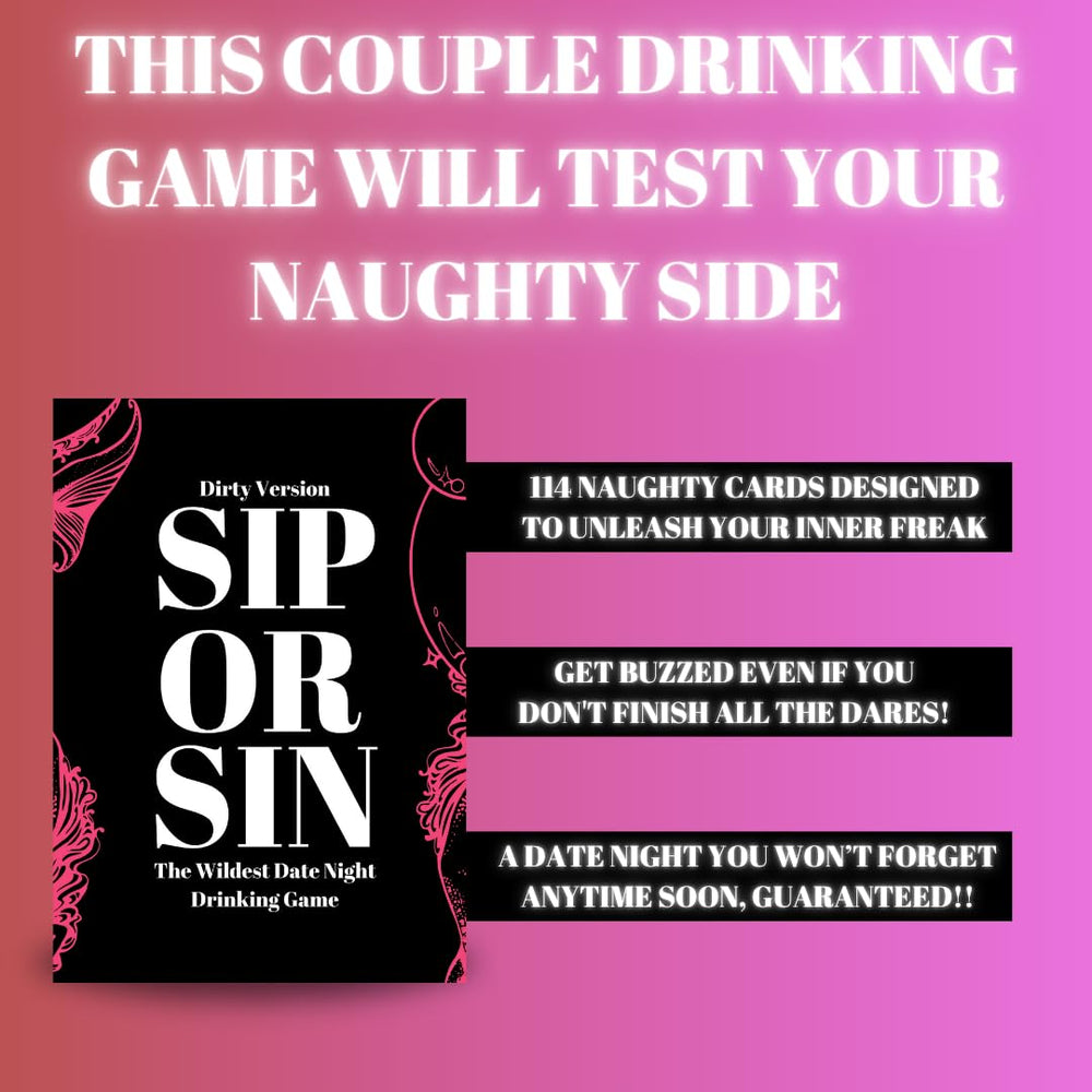 Sip Or Sin date night table setup with drinks and cards.